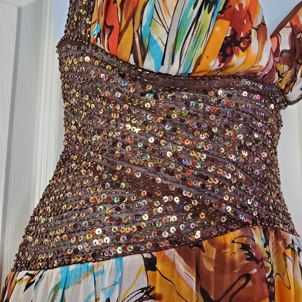 Carraz Beverly Hills Halter Embellished Gown Floral Sleeveless Sequin Medium - Picture 5 of 16